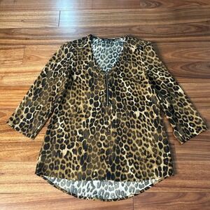 Express Leopard Print Blouse Half Zip 3/4‎ Sleeve Animal Print Top XS